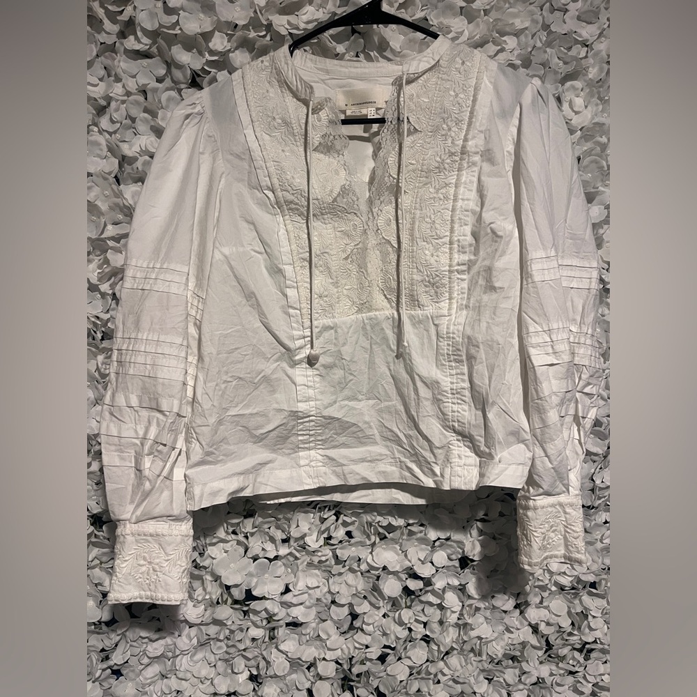 Anthropologie Cream Lace Embroidered Top